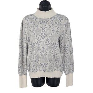 Ann Taylor Mock Neck Jacquard Floral Knit Sweater Size M Pullover Cottage Cozy